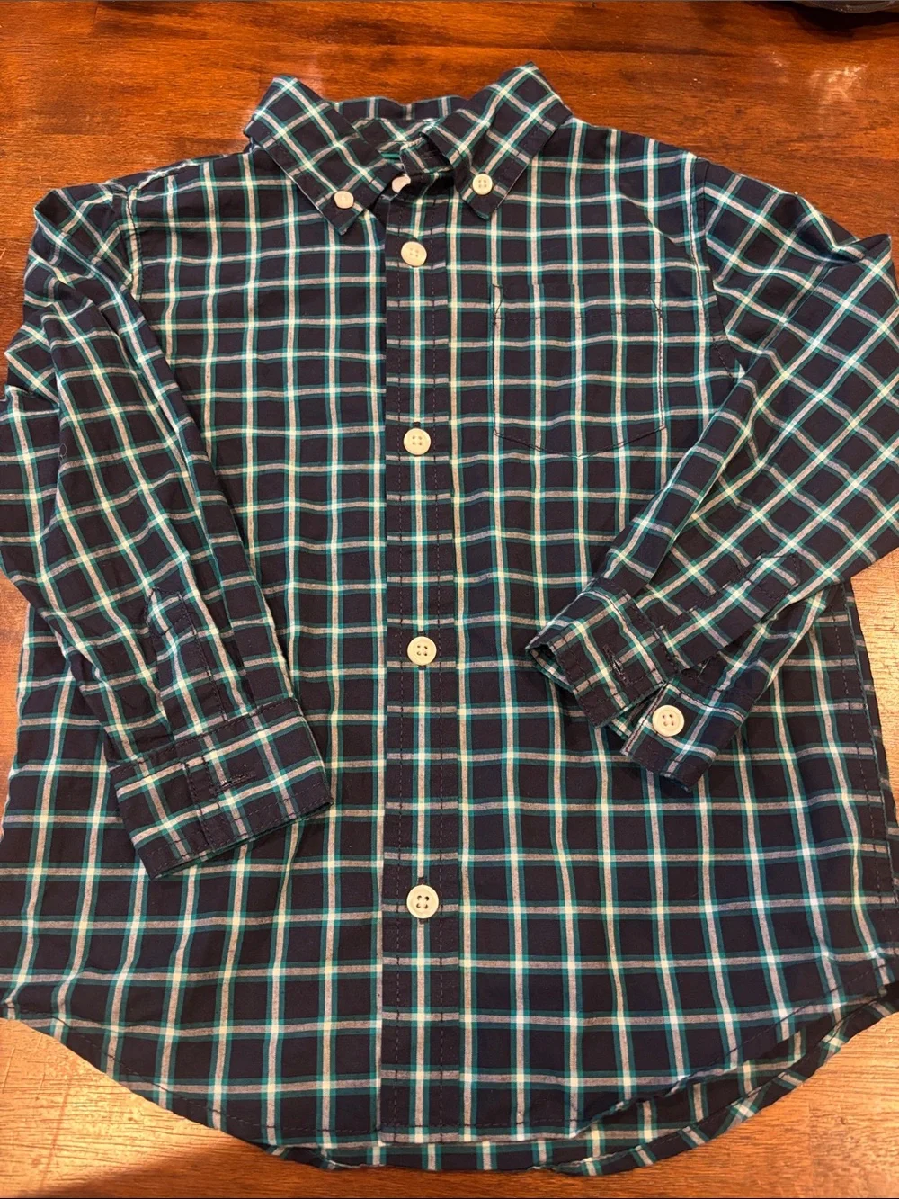 Gymboree Navy and Green Plaid Button-Down Shirt. 3T
